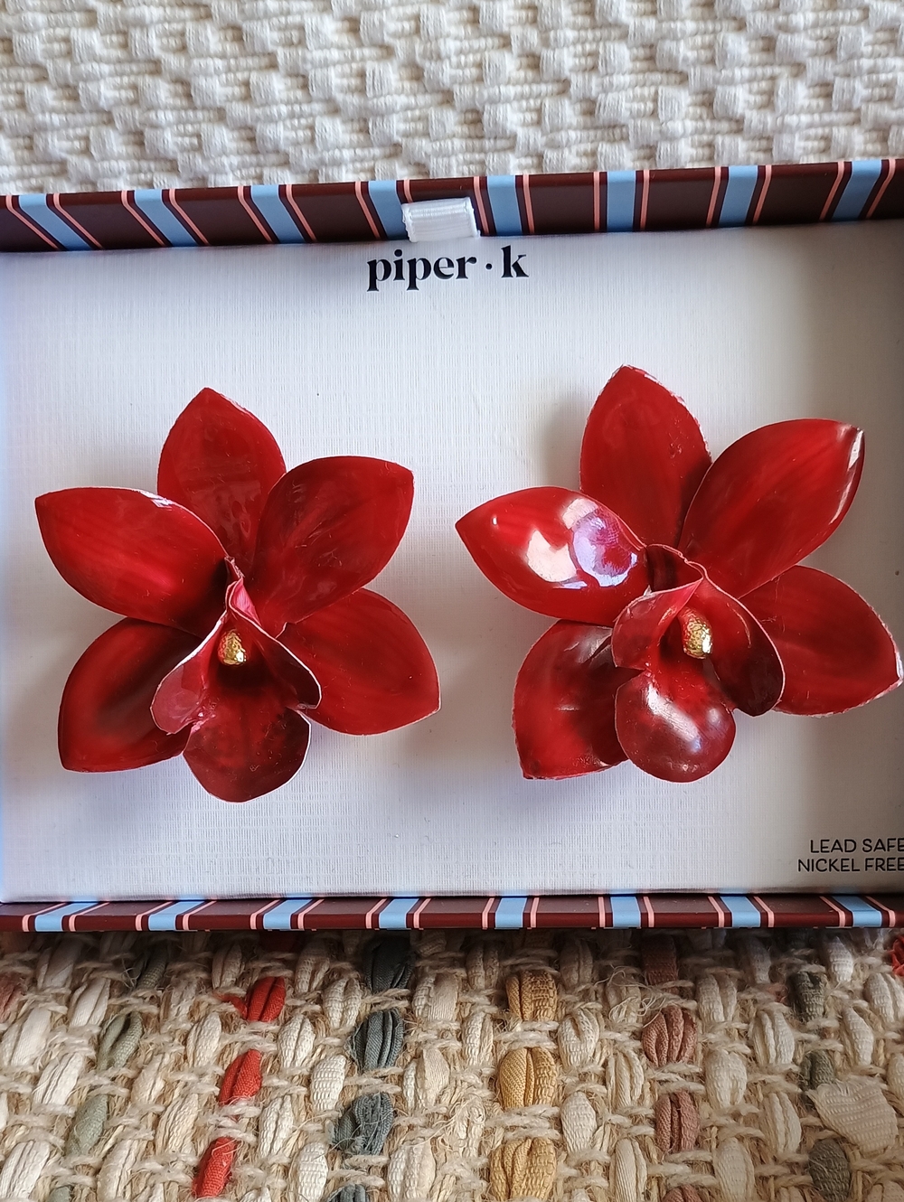PIPER K NWT Red Orchid Floral 3D Blossom Statement Earrings Boxed